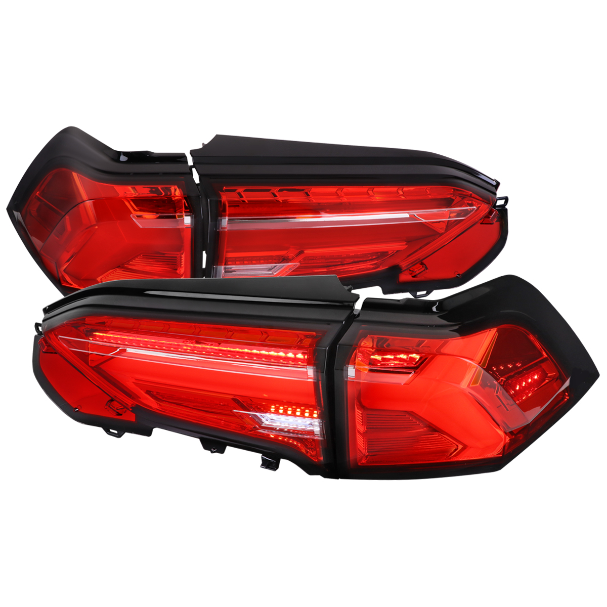 LT-RAV419RLED-SQ-TM LED Tail Lights Sequential Turn Signal with Chrome Housing & Red Lens LED Bar for 2019-2023 Toyota RAV4