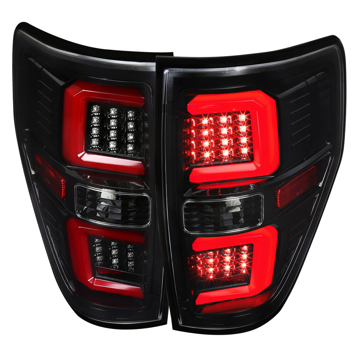 LED Tail Lights with Red LED C-Bar Glossy Black Housing Clear Lens for 2009-2014 Ford F-150
