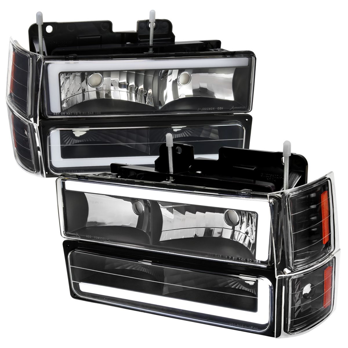 8 Piece LED Bar Headlight with Bumper Lights & Corner Lights Matte Black Housing & Clear Lens for 1994-1998 Chevrolet C10 Pickup Truck