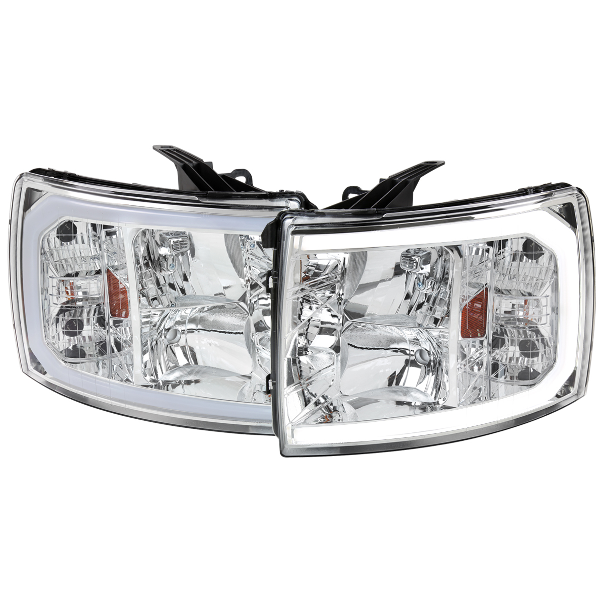 2LH-SIV07-G3-GO OE Style Headlight with LED Bar Chrome Housing & Clear Lens for 2007-2013 Chevrolet Silverado 1500