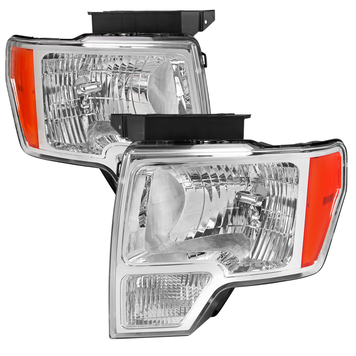 2LH-F15009-RO OE Style Headlight with Chrome Housing Clear Lens & Amber Reflector for 2009-2014 Ford F-150