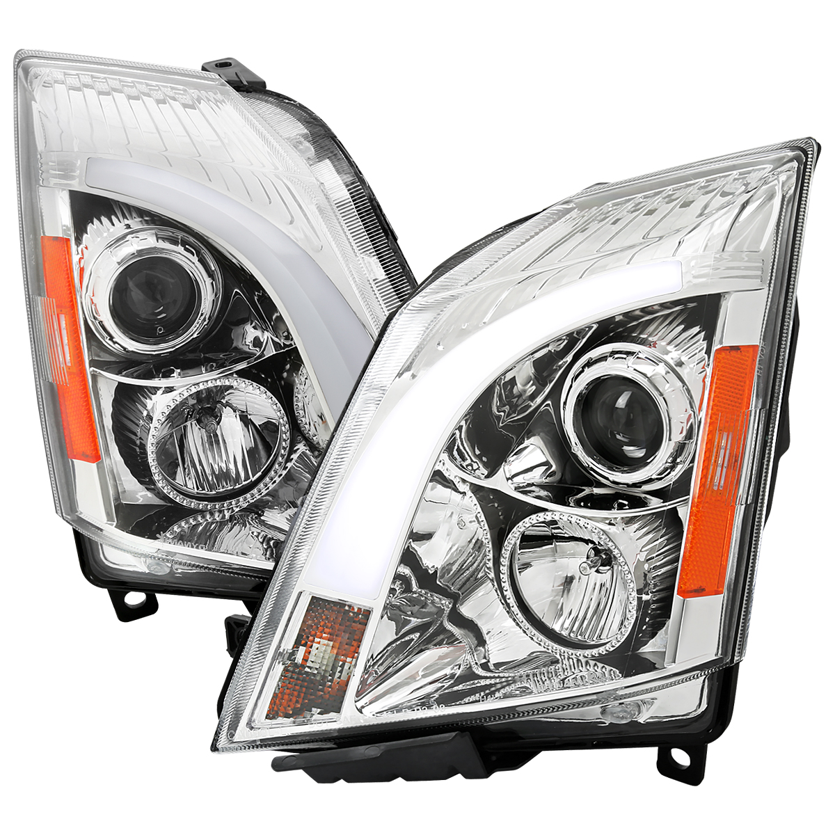 2LHP-CTS08-G3-RS Sequential Signal LED Bar Projector Headlight with Chrome Housing Clear Lens-Switchback LED Light Bar for 2008-2014 Cadillac CTS