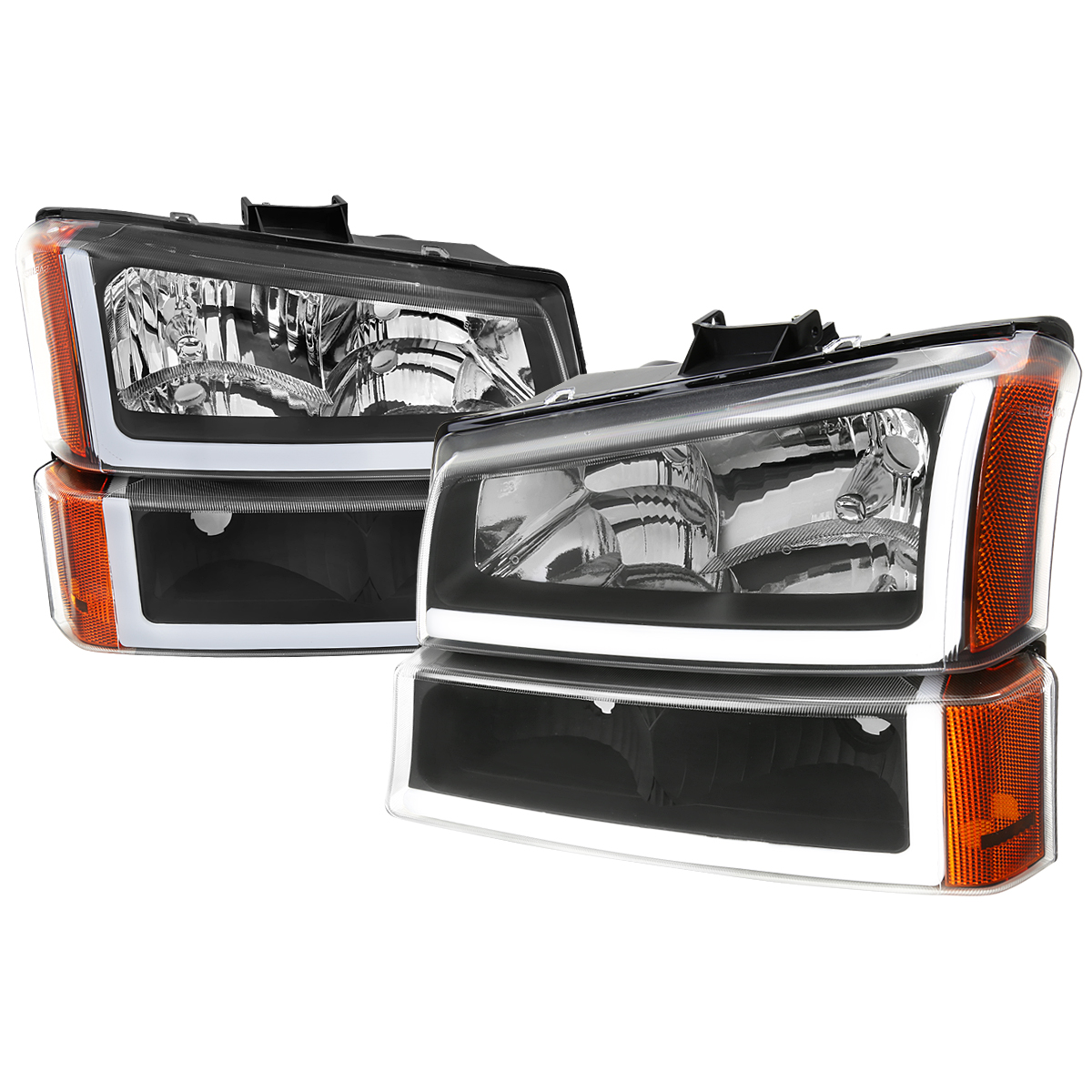 2LBLH-SIV03JM-G3-GO Headlight Bumper Light Combo with Matte Black Housing & Clear Lens for 2003-2007 Chevrolet Silverado