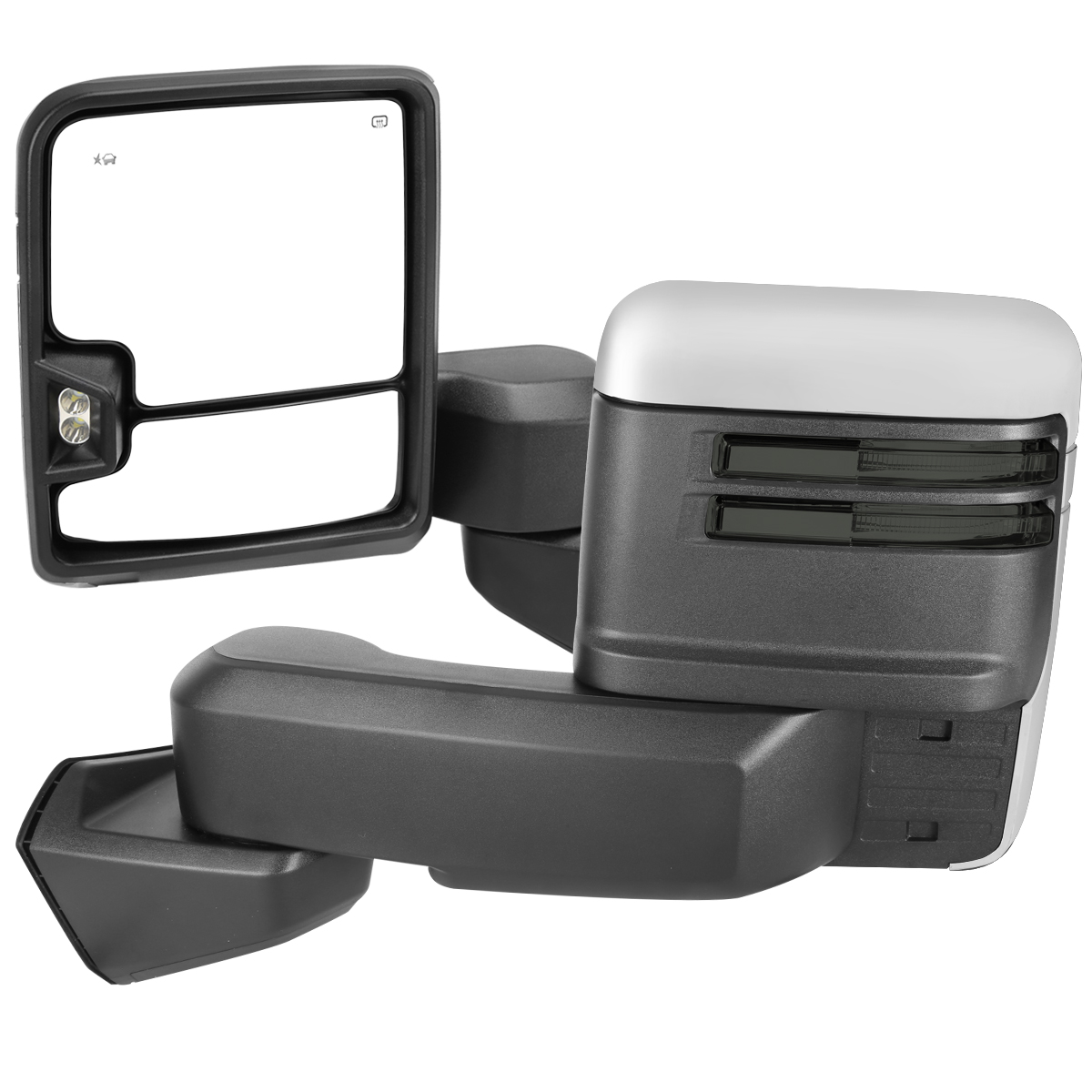 Adjustable Heated & Manual Extendable Chrome Towing Mirror with Smoke Lens LED Turn Signal for 2019-2022 GMC Sierra 1500