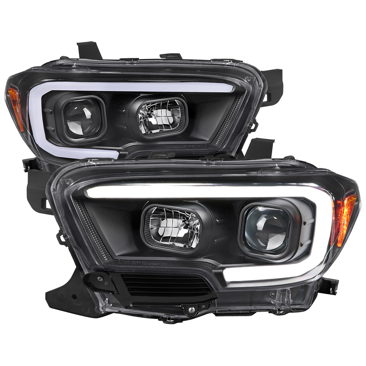 2LHP-TAC16JM-TM Switchback Turn Signal Projector Headlight with DRL LED Bar Matte Black Housing Clear Lens for 2016-2023 Toyota Tacoma