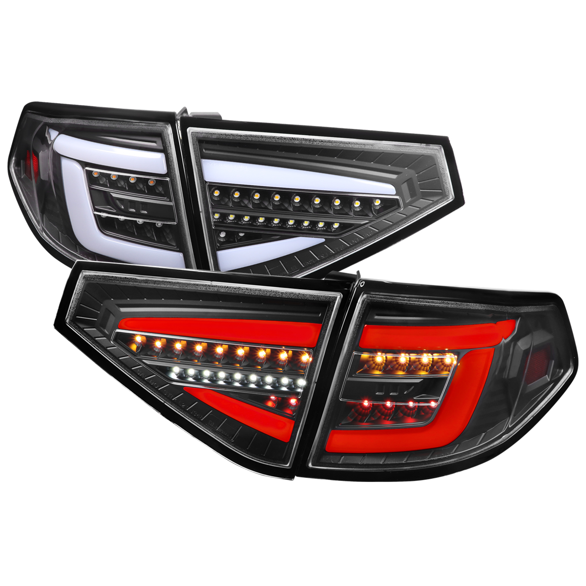 Sequential Signal Full LED Hatchback Tail Lights with Matte Black Housing & Clear Lens with White Light Bar for 2008-2011 Subaru Impreza 2.5L