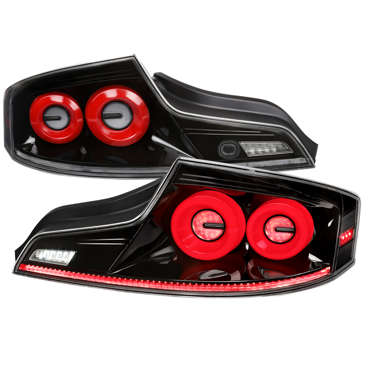 Sequential Turn Signal Coupe LED Tail Lights with Glossy Black Housing Clear Lens Red LED Bar & Breathing Light Effect for 2003-2007 Infiniti G35