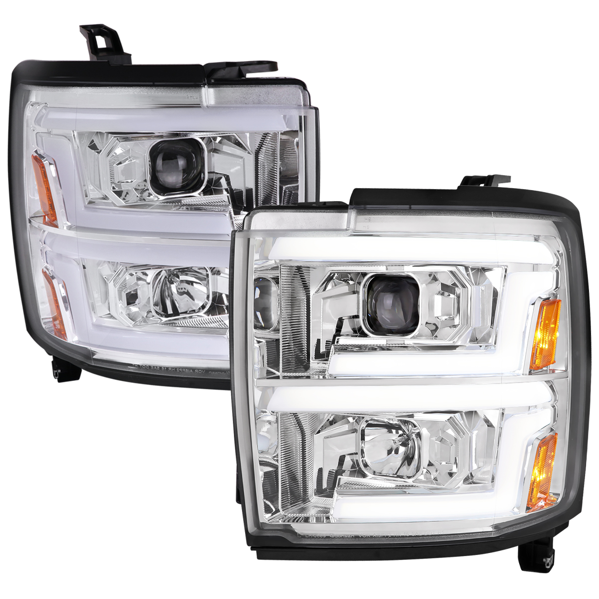 2LHP-SIV1525-SQ-TM Projector Headlight with Chrome Housing Clear Lens for 2015-2019 Chevrolet Silverado 2500HD-3500HD