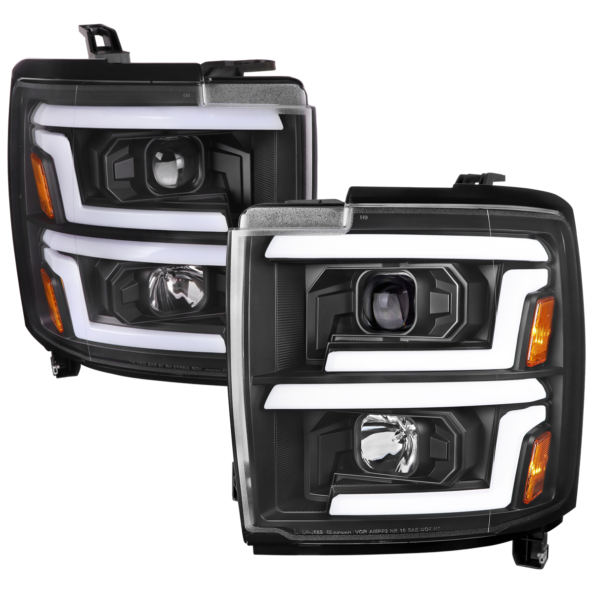 2LHP-SIV1525JM-SQ-TM Projector Headlight with Matte Black Housing Clear Lens for 2015-2019 Chevrolet Silverado 2500HD-3500HD