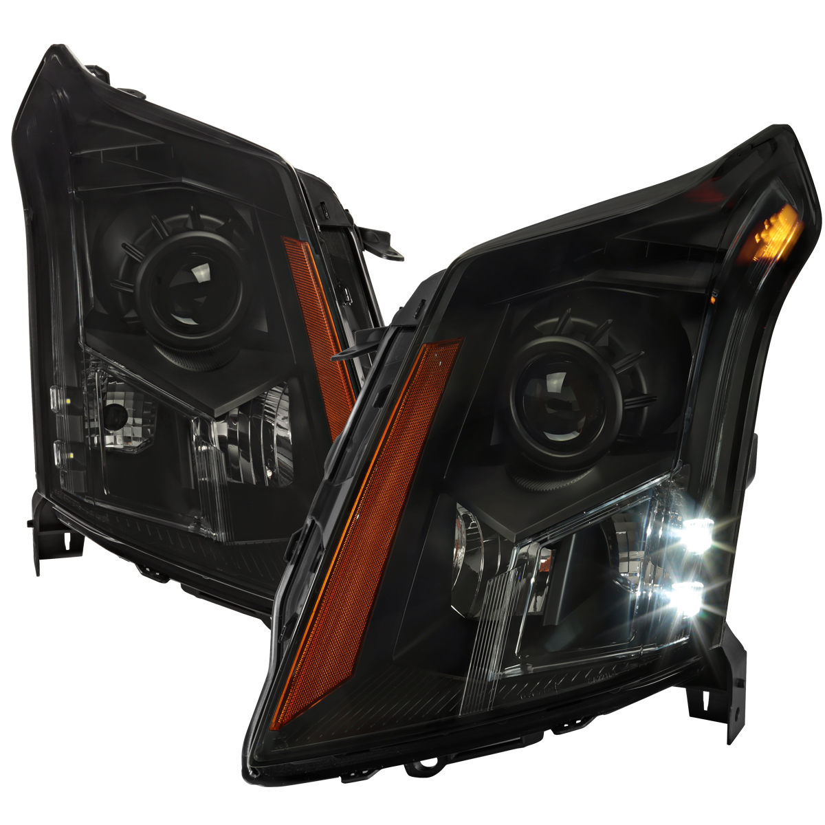 2LHP-SRX10SM-RO OE Halogen Projector Headlights with Black Housing Smoked Lens Amber Reflector for 2010-2016 Cadillac SRX
