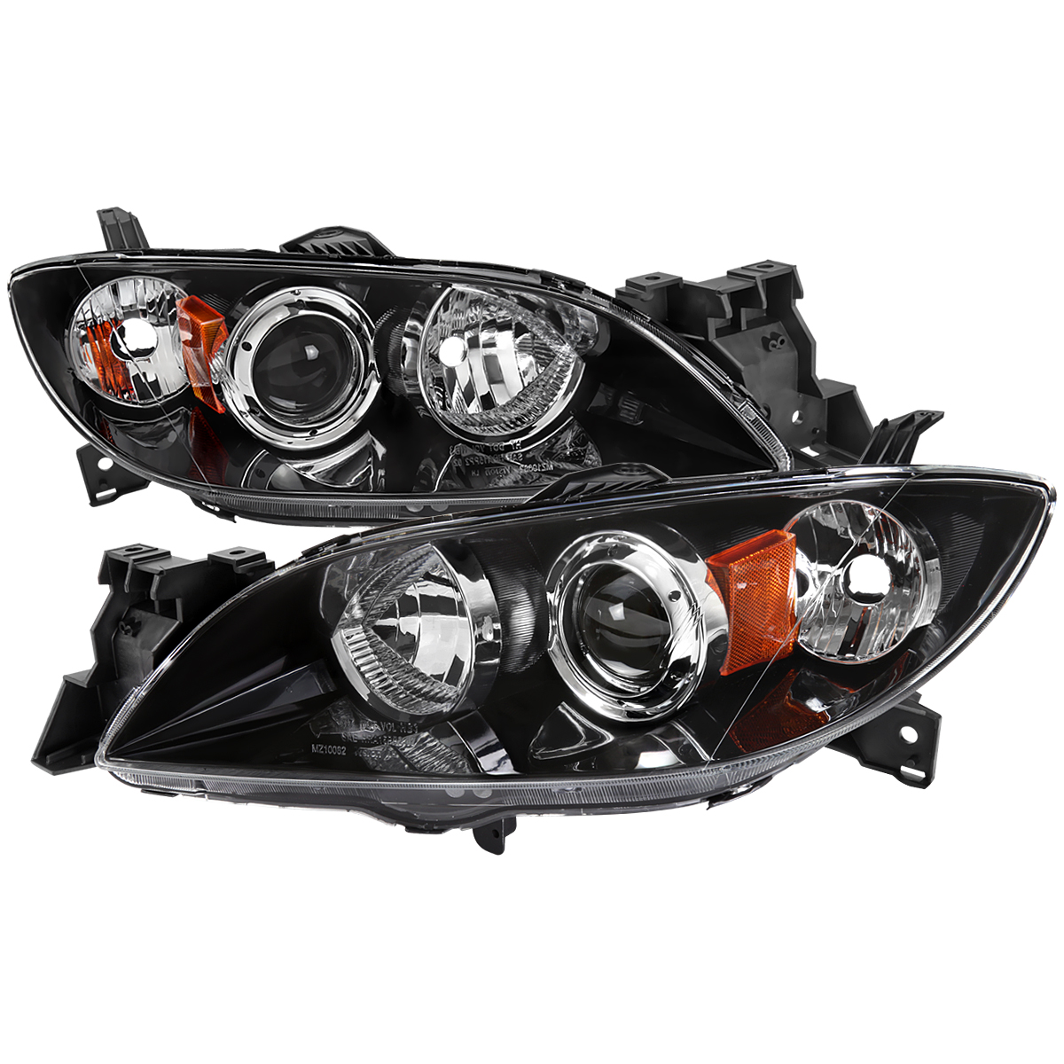 2LHP-MZ3044JM-GO Black Housing Clear Lens Sedan Projector Style Headlights for 2004-2009 Mazda 3