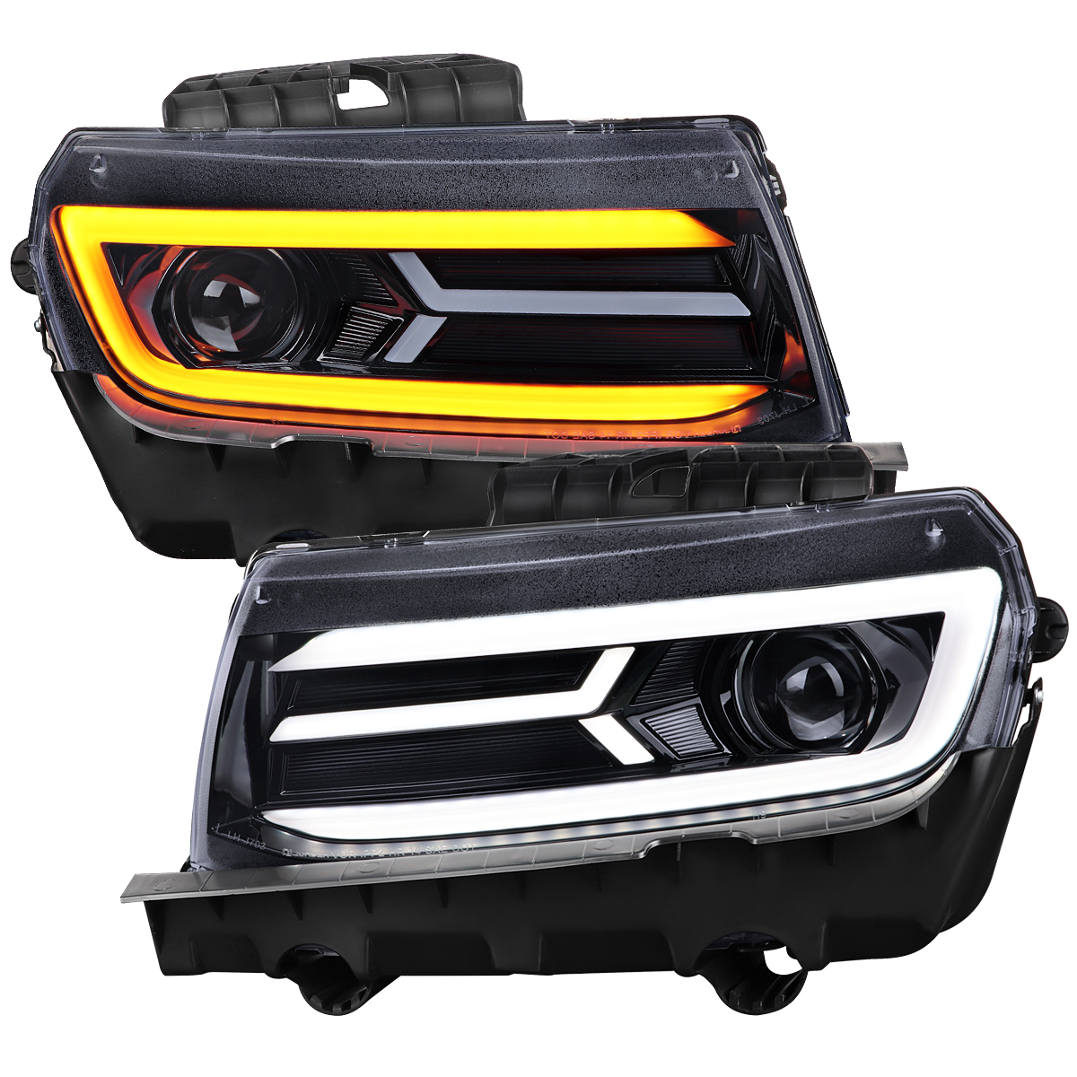 LHP-CMR14G-SQ-TM LED Bar Projector Headlights with Full Glossy Black Housing Smoke Lens for 2014-2015 Chevrolet Camaro