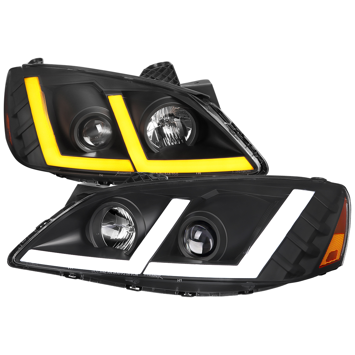 2LHP-G605JM-SQ-RS Black Housing Clear Lens Projector Factory Style Headlights with LED Bar Turn Signal for 2005-2010 Pontiac G6