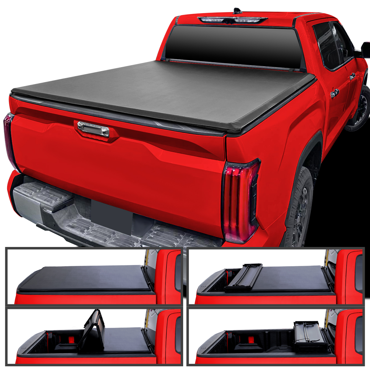 Picture of Spec-D Tuning TC4-TUN22-55-SP 5 ft. 6 in. Truck Bed Soft Quad-Fold Tonneau Cover for 2022-2024 Toyota Tundra
