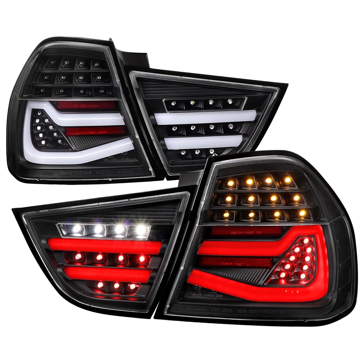 LT-E9009JMLED-SQ-TM 3-Series 4 Door Sedan Red LED Tail Light with Matte Black Housing & Clear Lens for 2009-2011 BMW E90