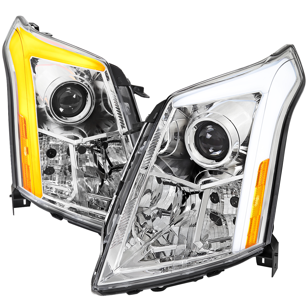 Chrome Housing Clear Lens LED Bar Projector Headlights with Sequential Turn Signal & Breathing Light Effect for 2010-2016 Cadillac SRX