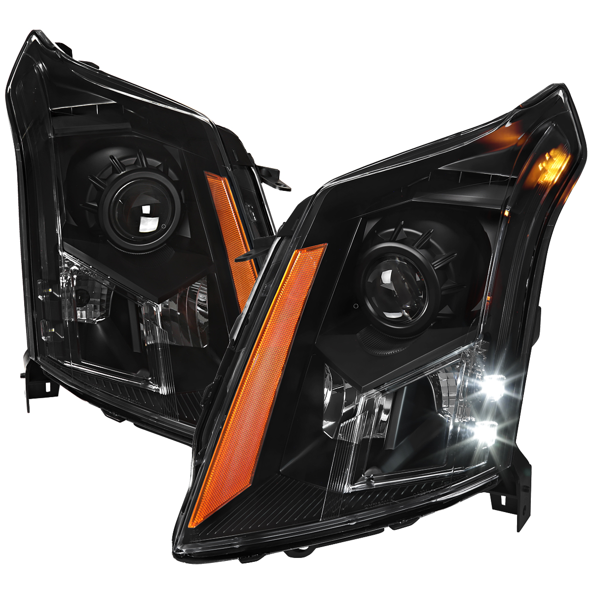 2LHP-SRX10JM-RO OE Matte Black Housing Clear Lens Projector Headlights with Amber Reflector for 2010-2016 Cadillac SRX