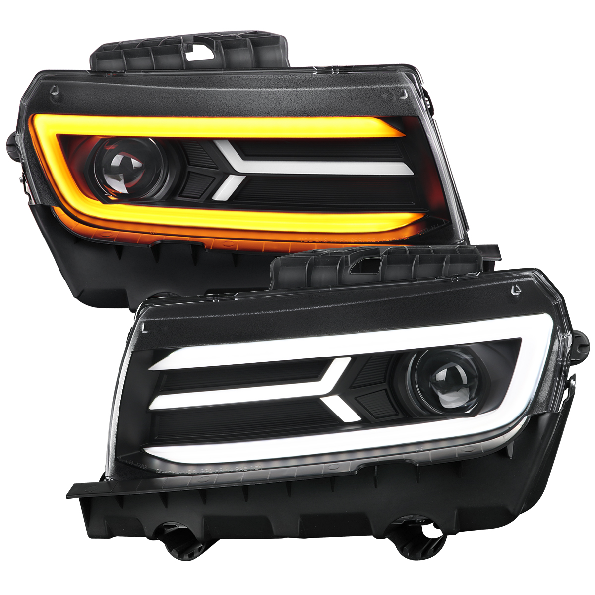 LHP-CMR14JM-SQ-TM LED Bar Projector Left Headlights with Full Black Housing Clear Lens for 2014-2015 Chevrolet Camaro