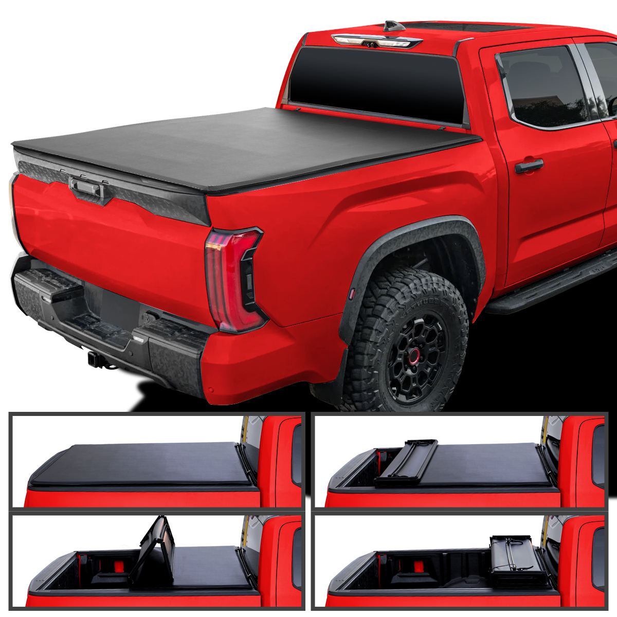 Picture of Spec-D Tuning TC4-TUN22-65-SP 6 ft. 6 in. Truck Single Cab Bed Soft Quad-Fold Tonneau Cover for 2022-2024 Toyota Tundra