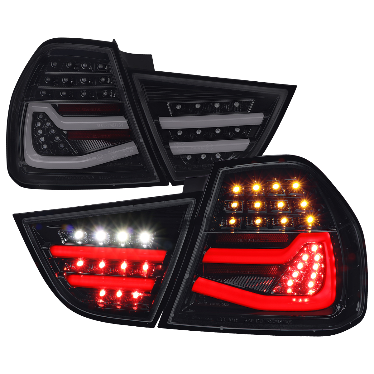 LT-E9009BBLED-SQ-TM 3-Series 4 Door Sedan Red LED Tail Light with Glossy Black Housing & Clear Lens for 2009-2011 BMW E90