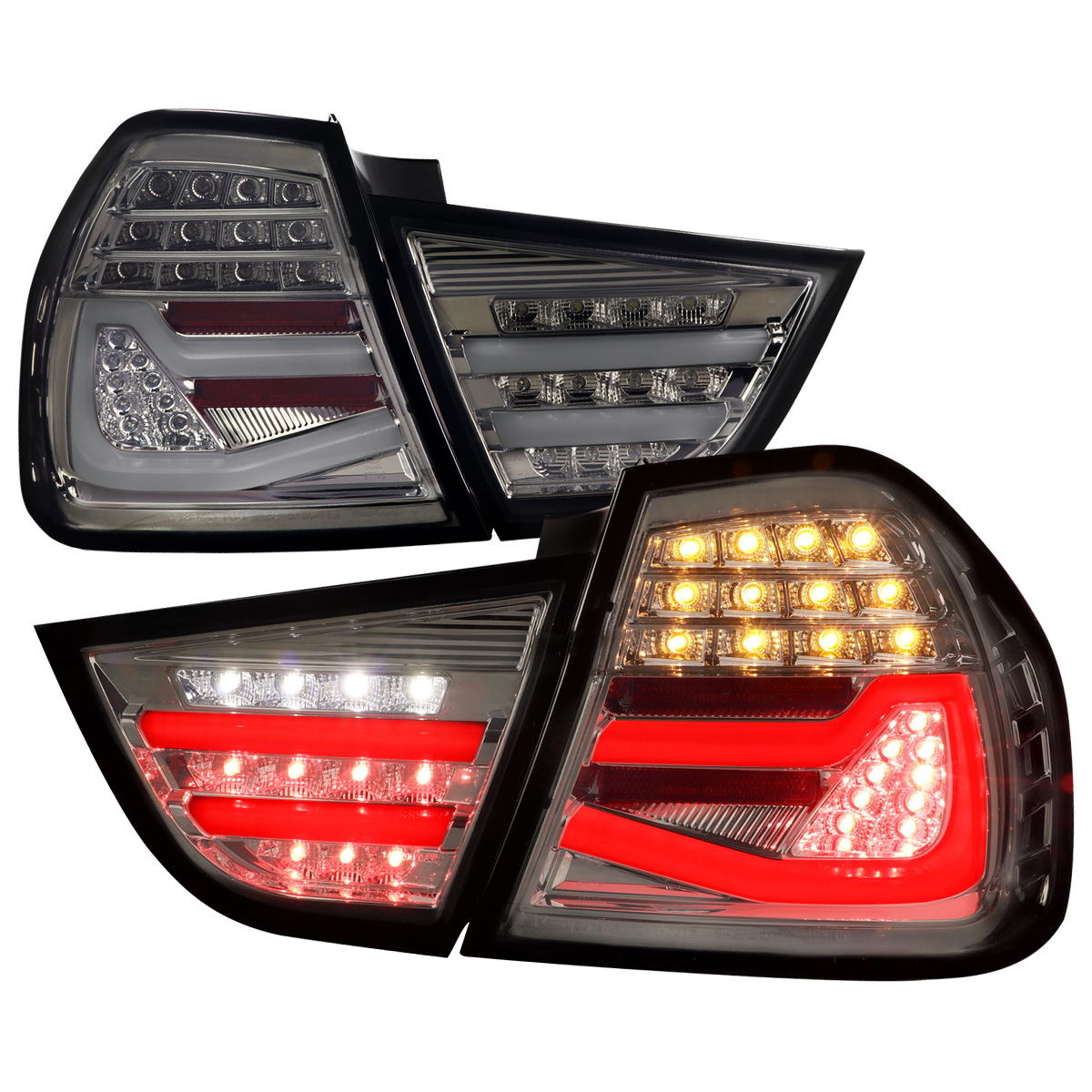 LT-E9009GLED-SQ-TM 3-Series 4 Door Sedan Red LED Tail Light with Chrome Housing & Smoked Lens for 2009-2011 BMW E90