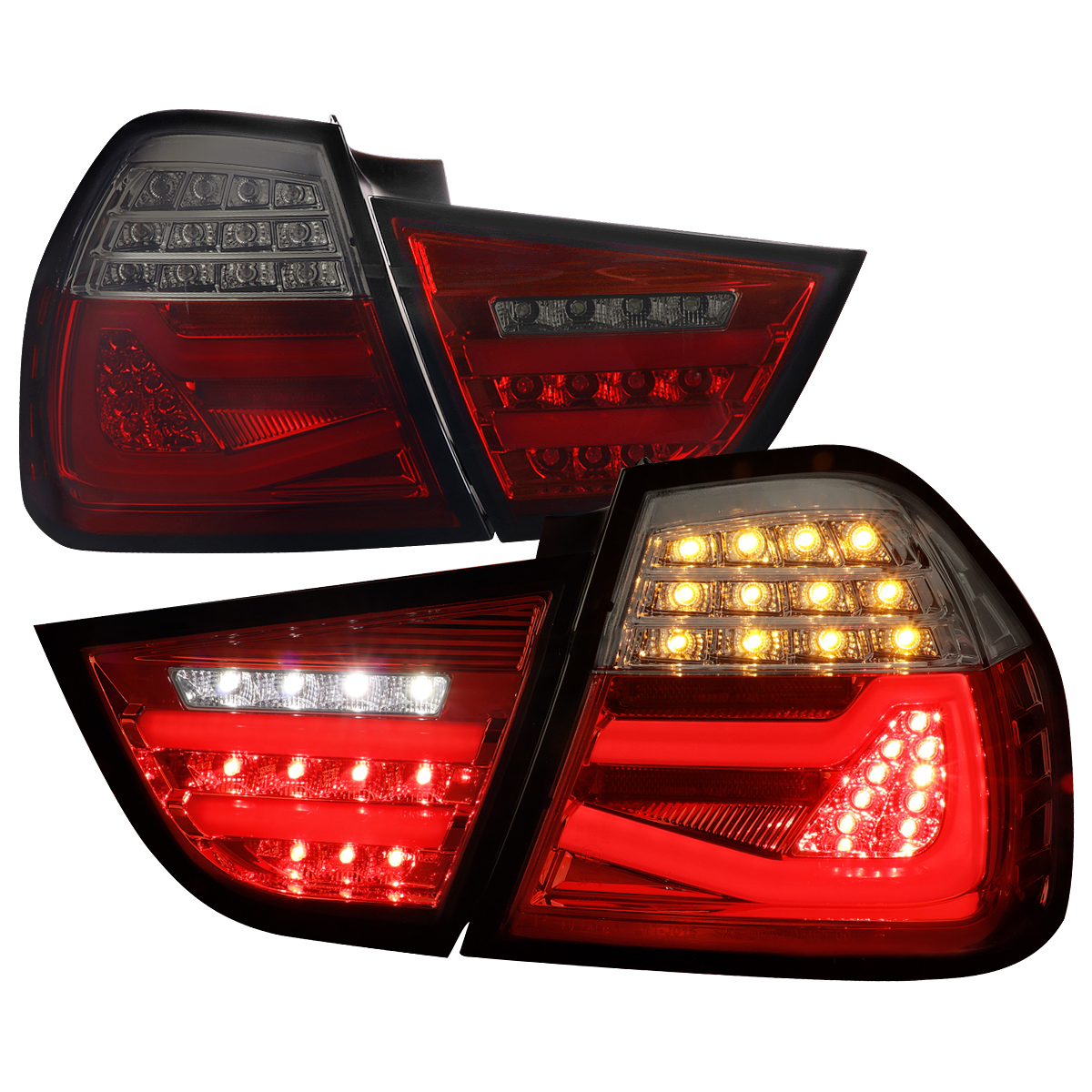 LT-E9009RGLED-SQ-TM 3-Series 4Dr Sedan LED Tail Light with Chrome Housing & Red Smoked Lens for 2009-2011 BMW E90