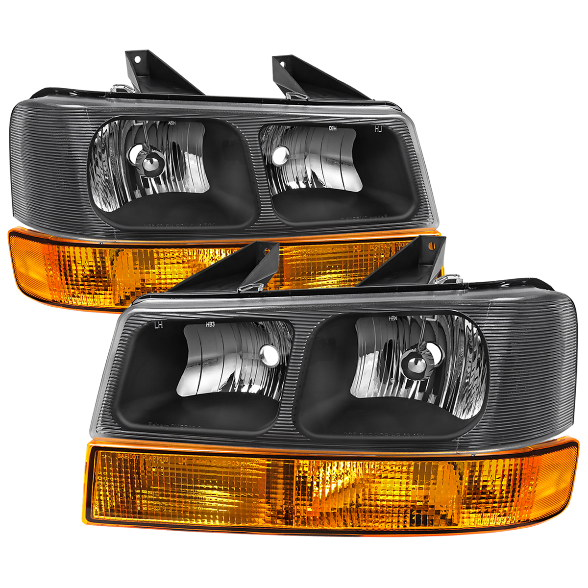 2LBLH-SAV03-GO GMC Savana Matte Black & Clear Lens Headlights for 2003-2014 Chevrolet Express 1500