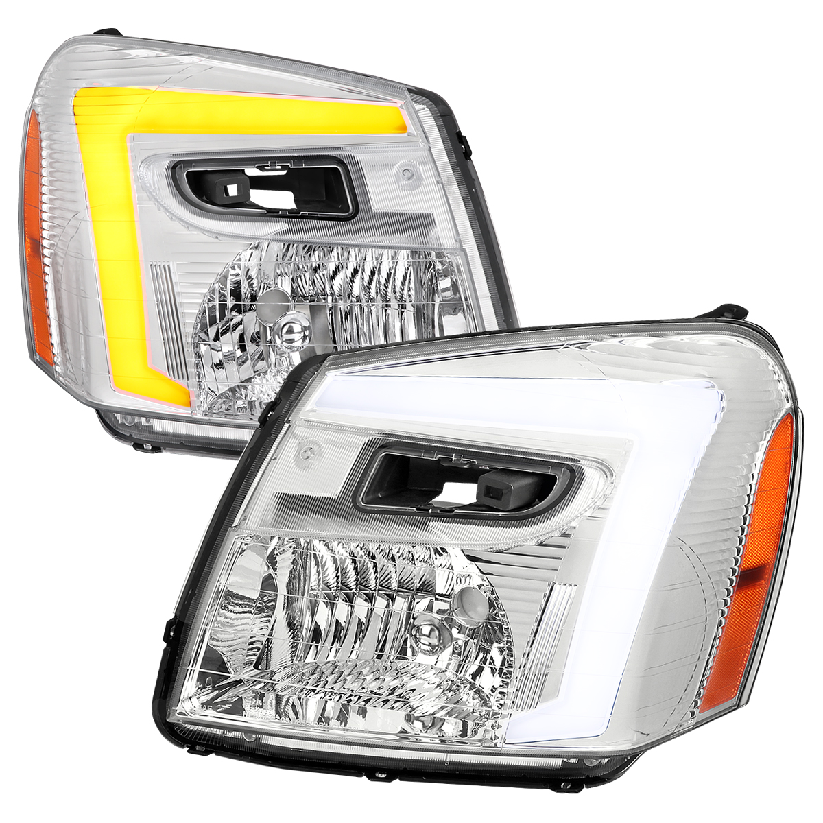 2LH-EQIX05-G3-RS Chrome Housing Clear Lens Headlights Light Bar for 2005-2009 Chevy Equinox