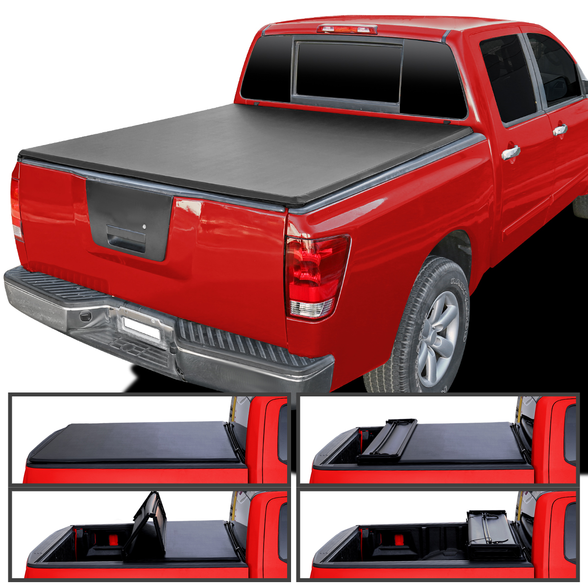 Picture of Spec-D Tuning TC4-TIT04-55-SP 5 ft. 7 in. Soft Bed Quad Fold Tonneau Cover for 2004-2015 Nissan Titan