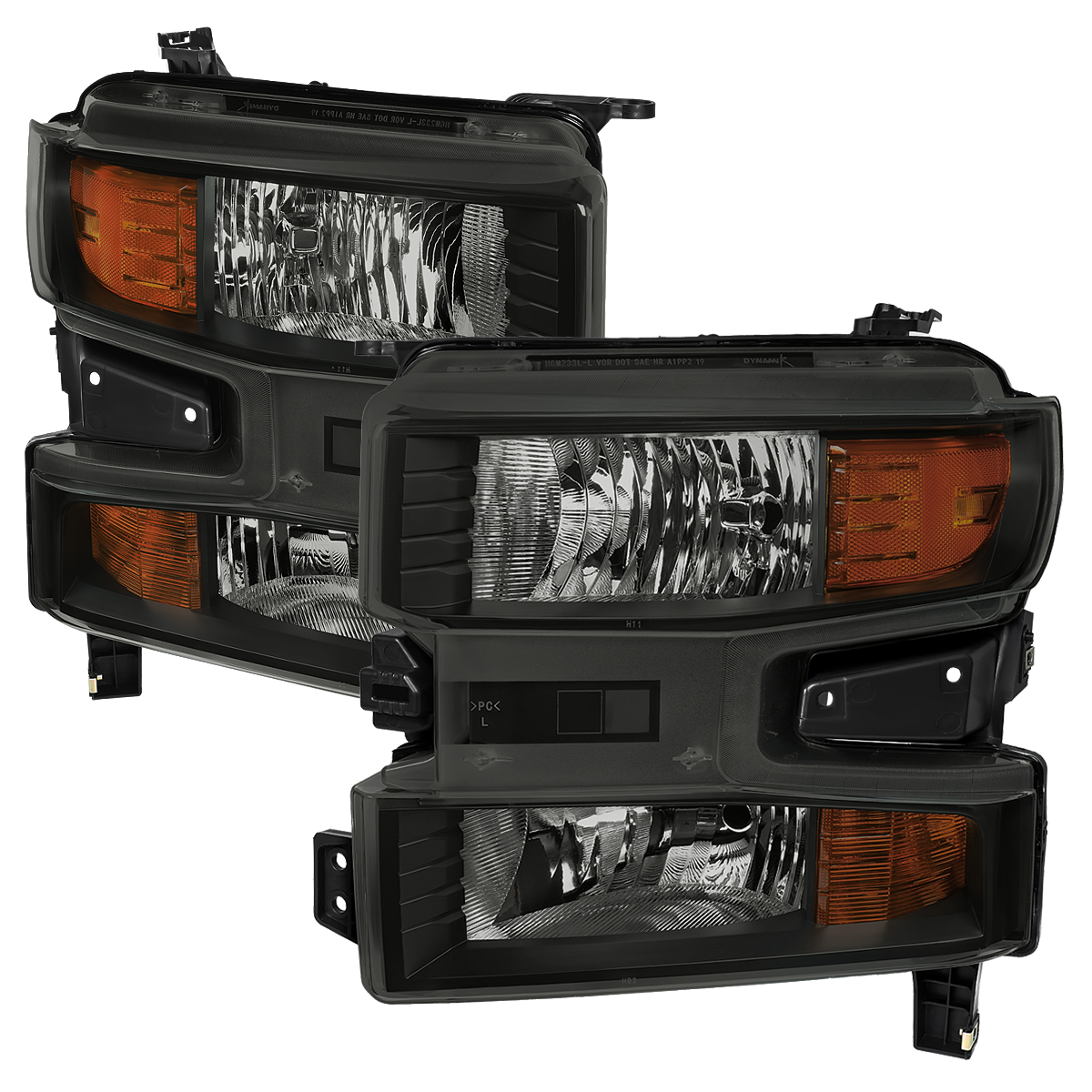 2LH-SIV1915SM-RO OE Halogen Models Black Housing Smoked Lens Headlights for 2019-2021 Chevy Silverado 1500