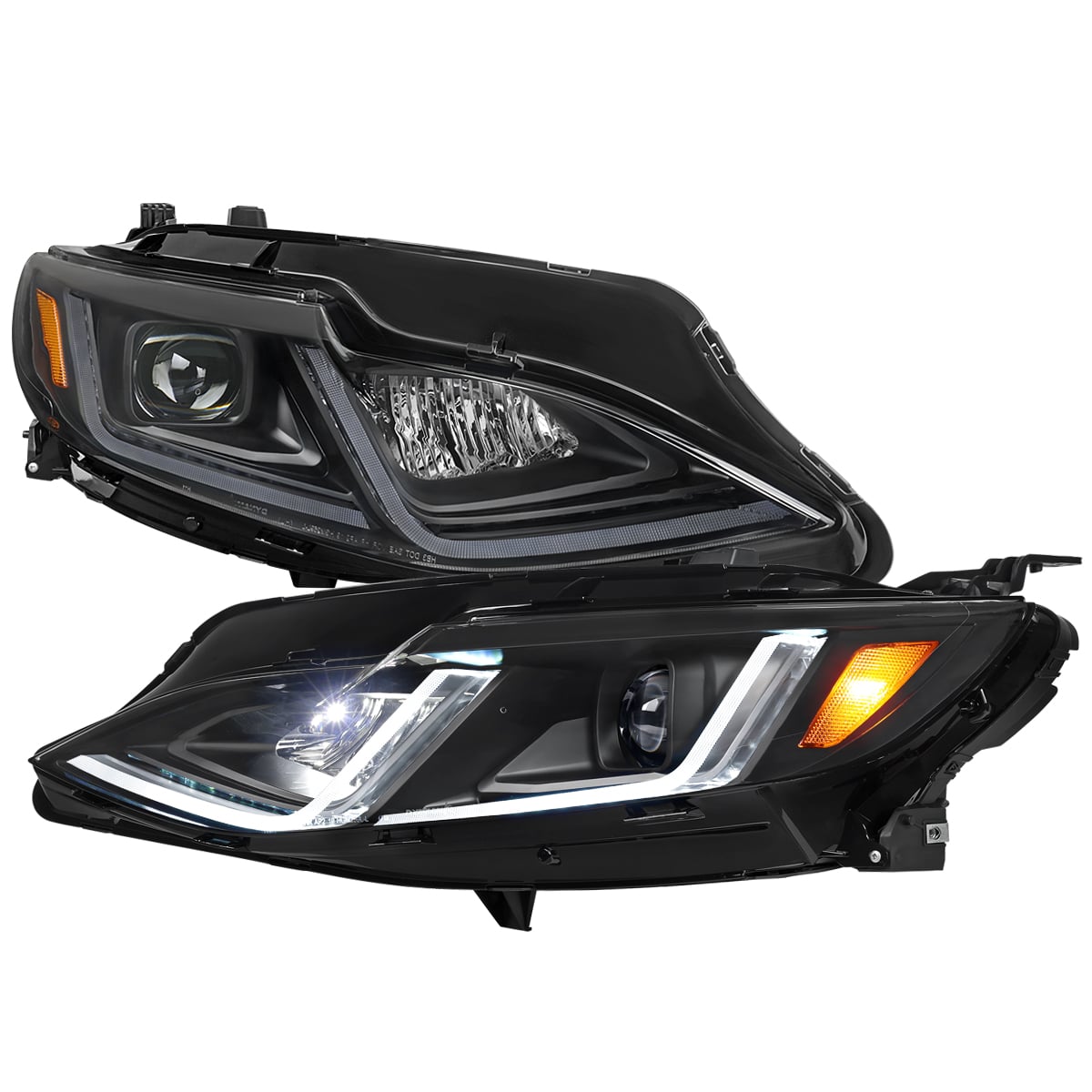 2LHP-MBU19SM-SQ-RS Matte Black Housing & Smoked Lens LED Turn Signal Projector Headlights for 2019-2024 Chevrolet Malibu