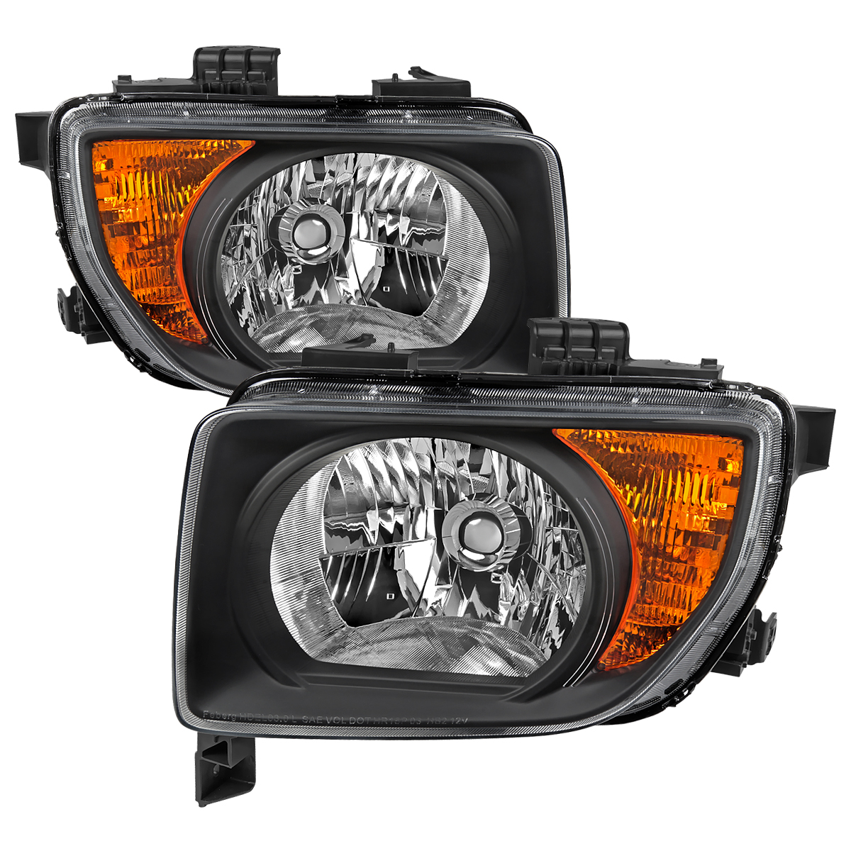 2LH-ELM03JM-GO Black Housing Clear Lens Headlights with Amber Reflector for 2003-2008 Honda Element
