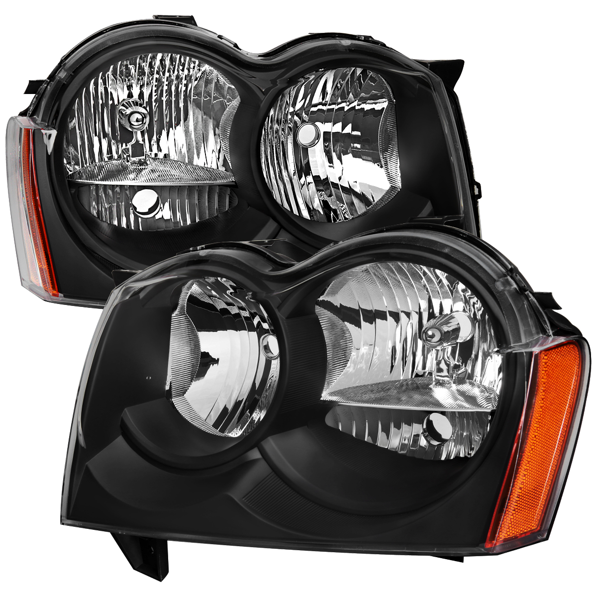 2LH-GKEE05JM-GO Black Housing Clear Lens Headlights with Amber Reflector for 2005-2007 Jeep Grand Cherokee