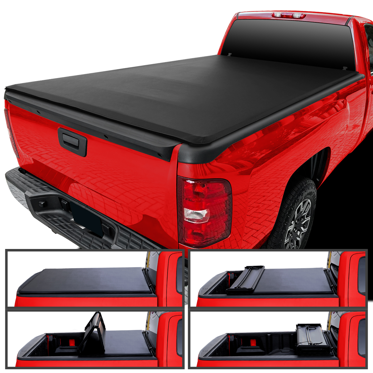Picture of Spec-D Tuning TC4-SIV07-65-SP 6.5 ft. 78.7 to 78.9 in. Soft Quad Fold Tonneau Cover for 2007-2013 Chevy Silverado 1500