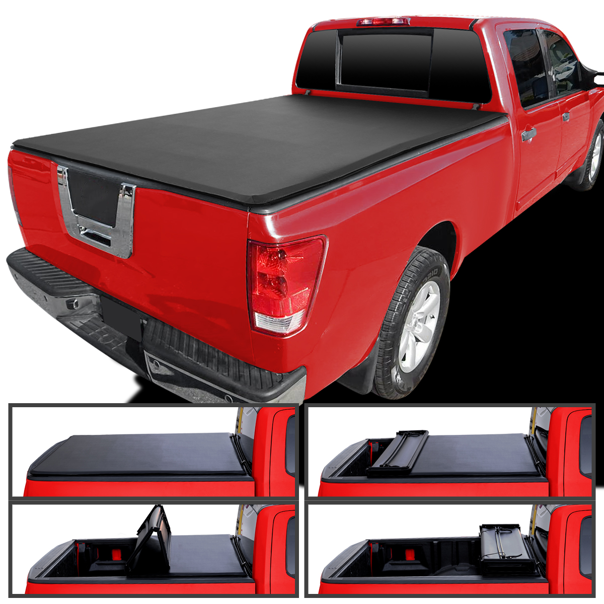 Picture of Spec-D Tuning TC4-TIT04-65-SP 6 ft. 7 in. Soft Bed Quad Fold Tonneau Cover for 2004-2015 Nissan Titan