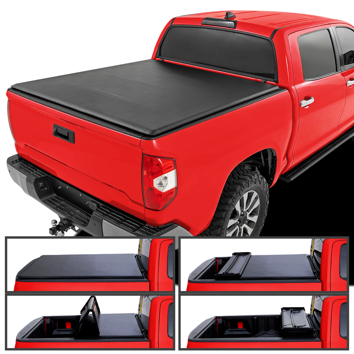 Picture of Spec-D Tuning TC4-TUN07-55-SP 5.5 ft. 66.7 in. Crew Max Bed Soft Quad Fold Tonneau Cover for 2007-2019 Toyota Tundra
