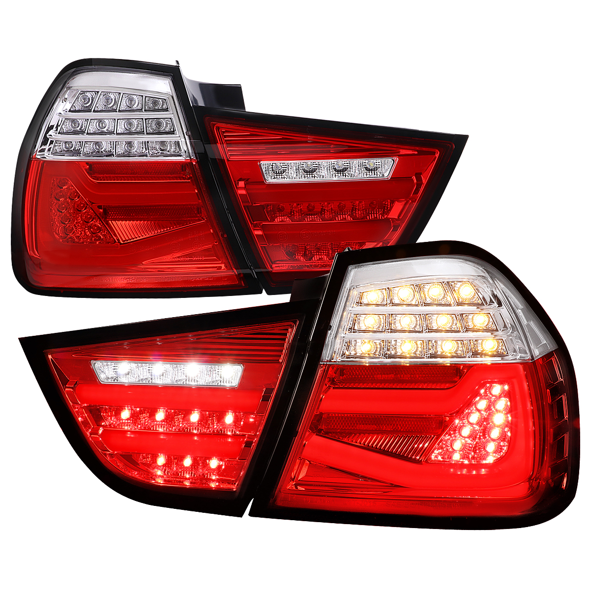 LT-E9009RLED-SQ-TM 3-Series 4Dr Sedan LED Tail Light with Chrome Housing & Red Clear Lens for 2009-2011 BMW E90