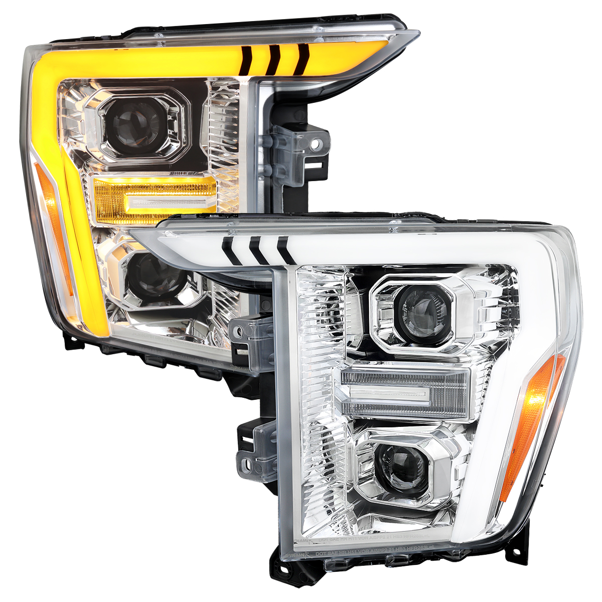 2LHP-F15021-SQ-RS OE Halogen Projector Headlights with Switchback Sequential Turn Signal LED Bar for 2021-2025 Ford F-150