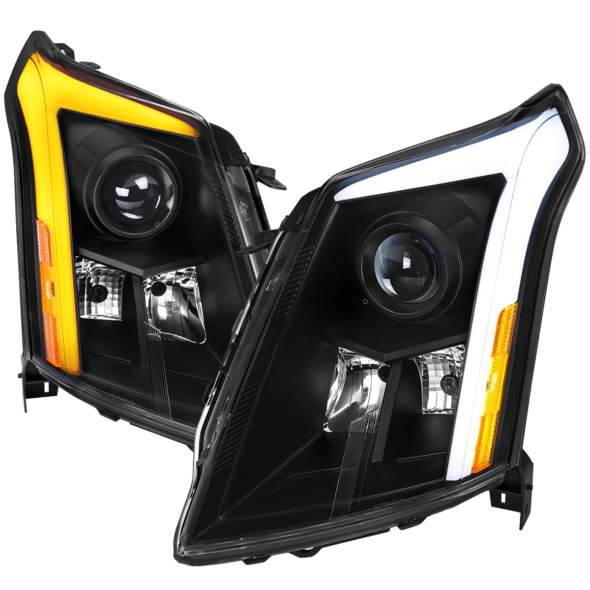 2LHP-SRX10JM-SQ-RS Black Housing Clear Lens LED Bar Headlights with Sequential Turn Signal & Breathing Light Effect for 2010-2016 Cadillac SRX