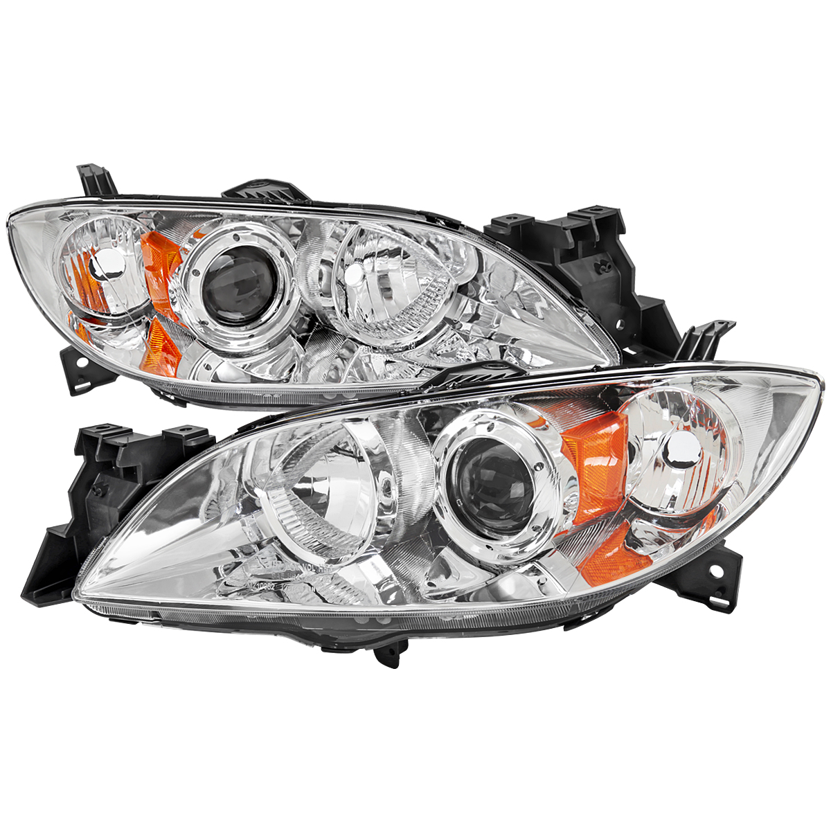 2LHP-MZ3044-GO Chrome Housing Clear Lens Projector Headlights for 2004-2009 Mazda 3