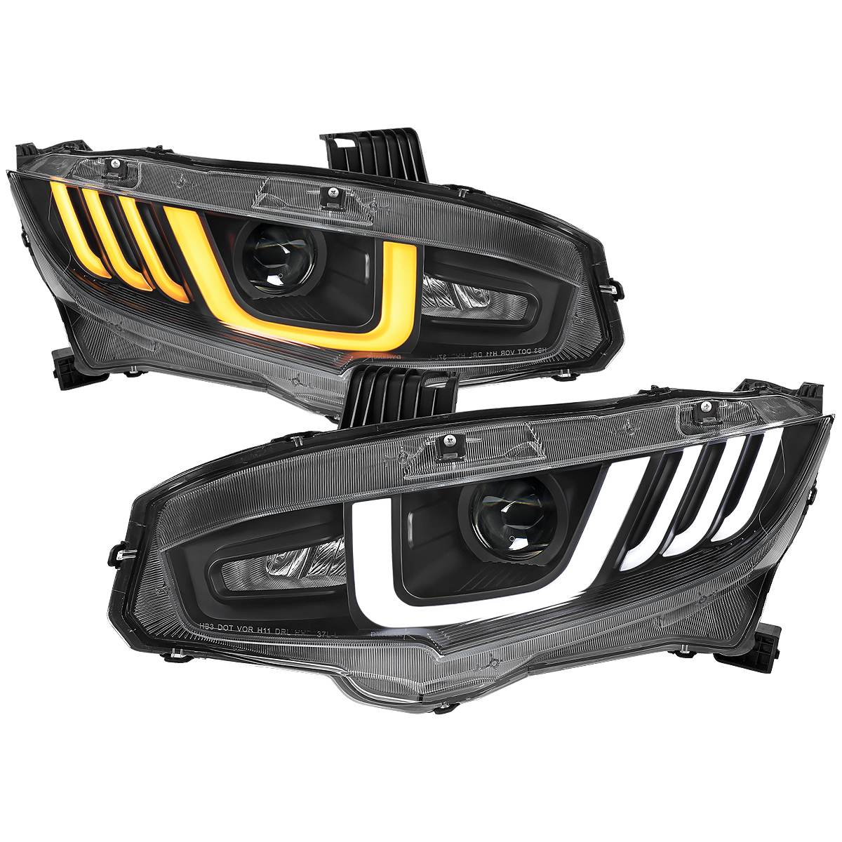 LHE-CV16HJM-SQ-RS Matte Black Housing & Clear Lens Full LED Projector Headlights with Switchback Sequential Turn Signal for 2016-2021 Honda Civic