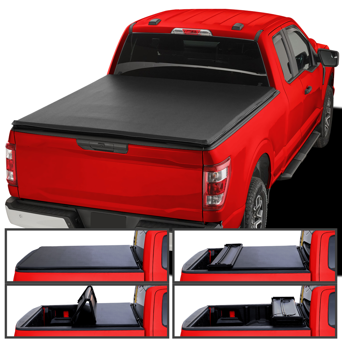 Picture of Spec-D Tuning TC4-F15015-65-SP 1.5 ft. Single Cab Soft Quad Fold Tonneau Cover for 2015-2021 Ford F-150