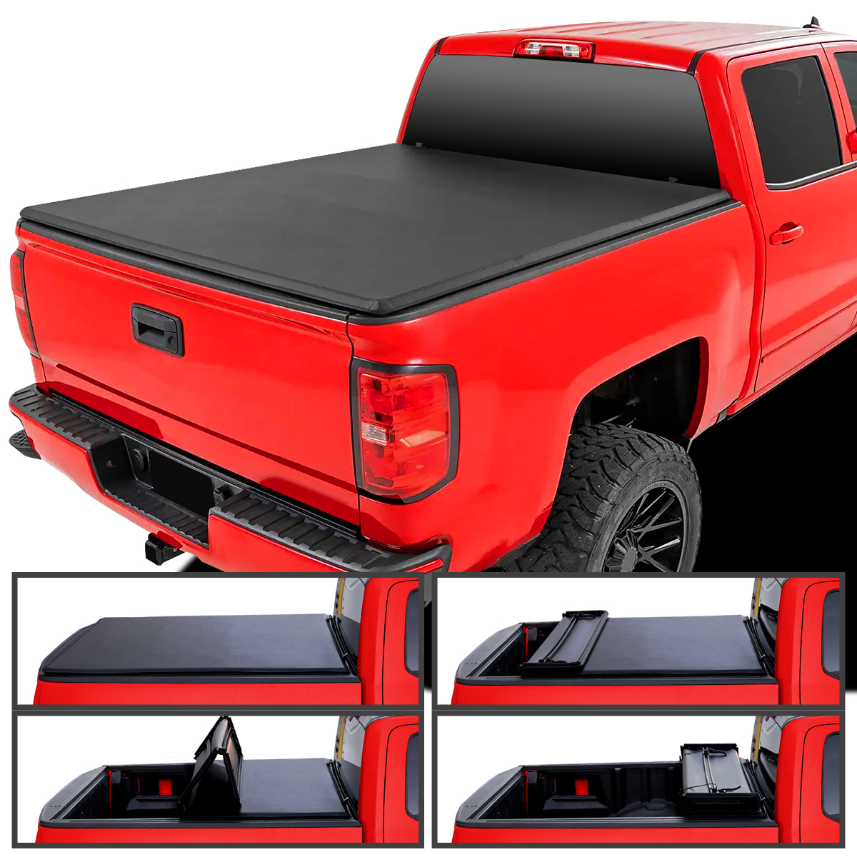 Picture of Spec-D Tuning TC4-SIV07-58-SP 15 ft. 8 to 69.3 in. Soft Quad Fold Tonneau Cover for 2007-2024 Chevy Silverado 1500
