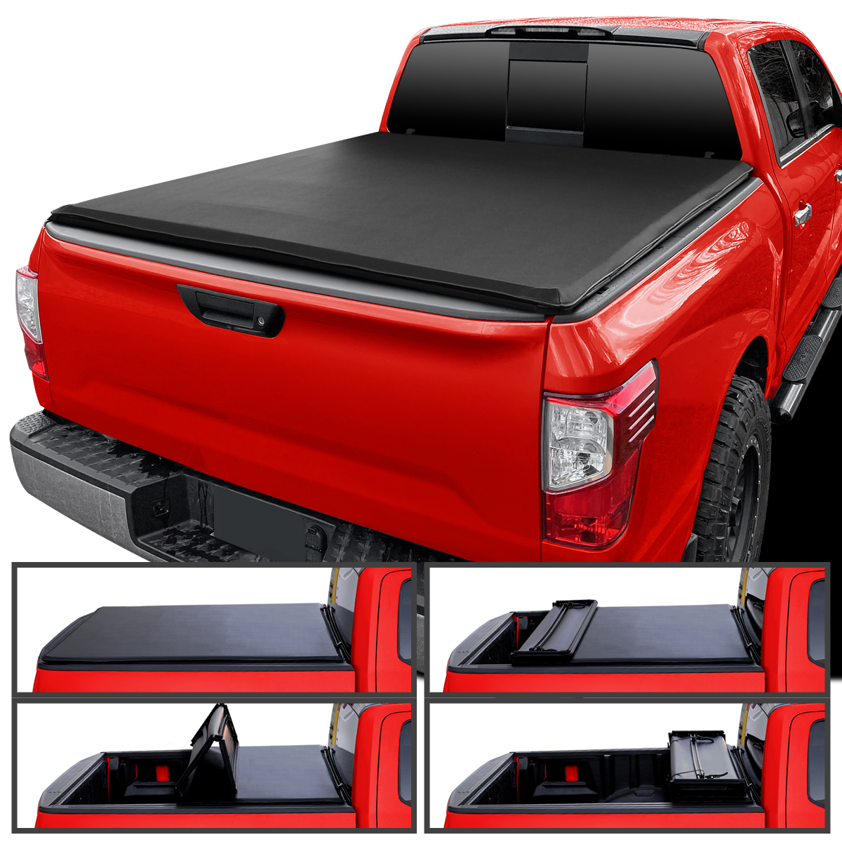 Picture of Spec-D Tuning TC4-TIT17-57-SP 5 ft. 7 in. Soft Bed Quad Fold Tonneau Cover for 2017-2024 Nissan Titan
