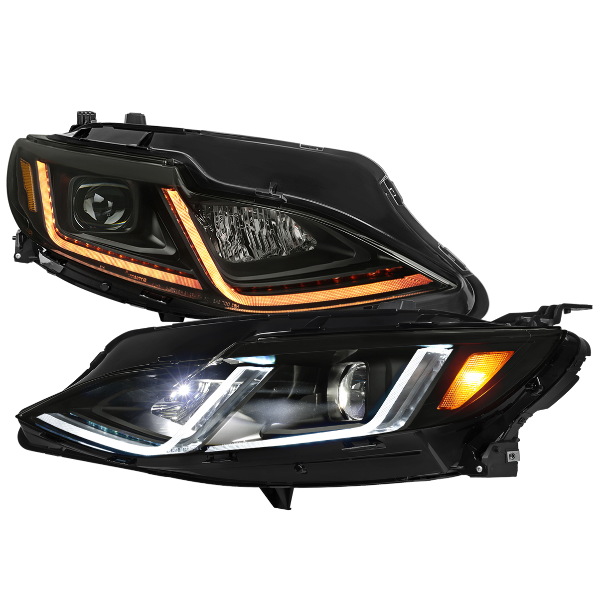 Matte Black Housing & Smoked Lens Full LED Projector Headlights with Switchback Sequential Turn Signal for 2019-2024 Chevrolet Malibu