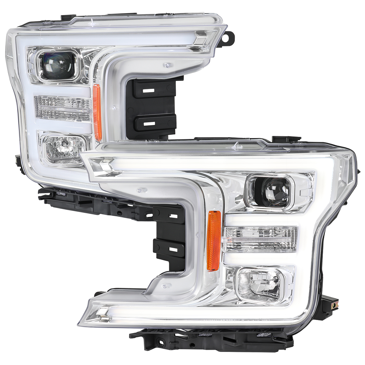 2LHP-F15018-TM Driver & Passenger Side Chrome LED DRL Bar Projector Headlights for 2018-2020 Ford F-150