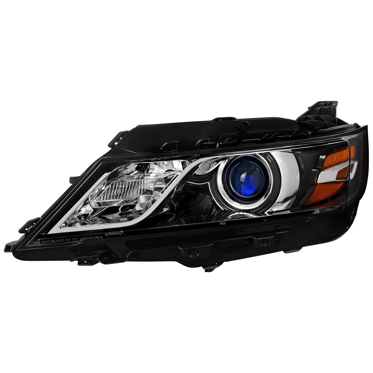 2LHP-IPA14GB-L-RO Factory Style Projector Headlight for 2014-2020 Chevy Impala, Jet Black Housing - Clear Lens