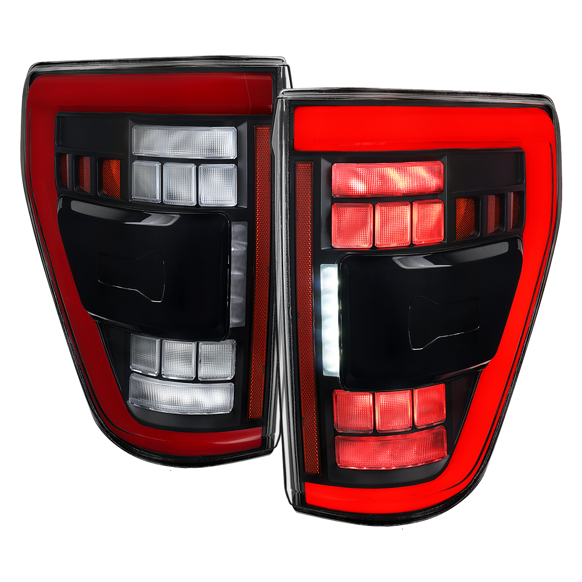 LT-F15021JRLED-SQ-RS Full LED Red Tail Lights & Switchback Sequential Turn Signals for 2021-2023 Ford F-150, Matte Black Housing - Clear Lens