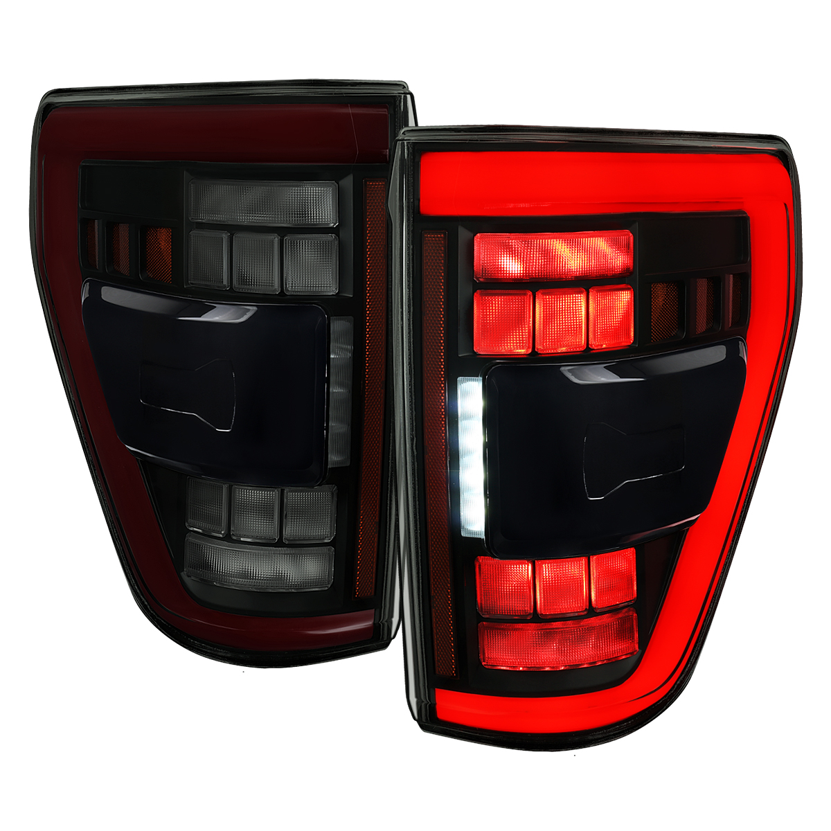 LT-F15021SMLED-SQ-RS Full LED Tail Lights & Switchback Sequential Turn Signals for 2021-2023 Ford F-150, Smoked Housing - Clear Lens