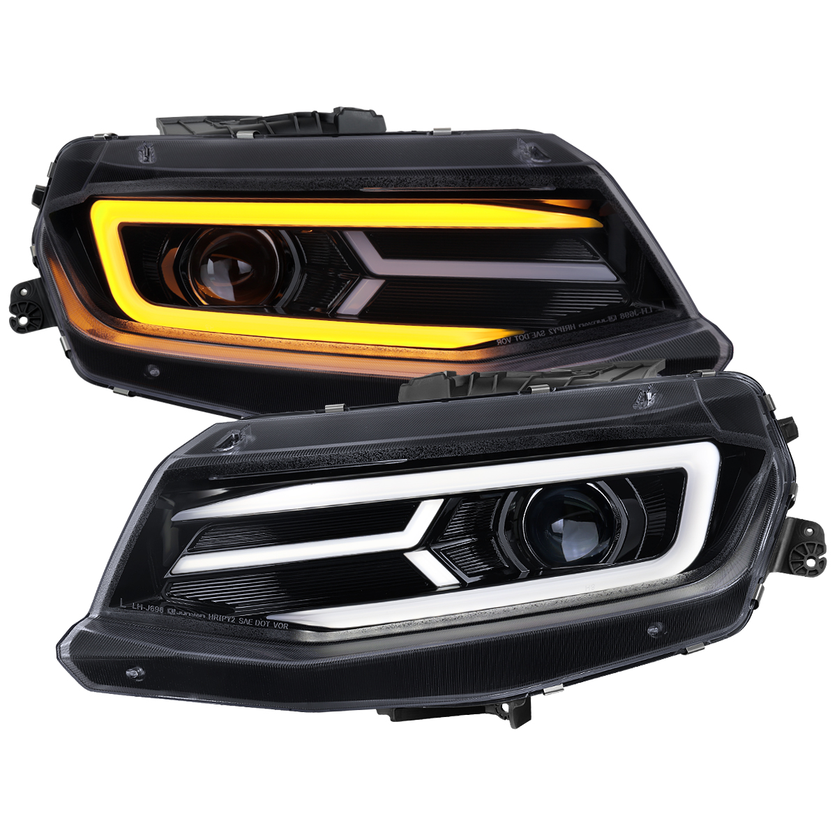 Full LED Strip Projector Headlights & Sequential Turn Signal Lights for 2016-2018 Chevrolet Camaro, Chrome Housing, Smoked Lens